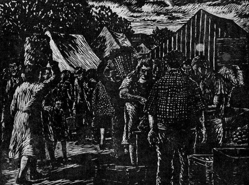 Feria, 1947. Mario Eduardo De Cola (1927). Xilografía.  28 x 33 cm. Nº inv. 2386.