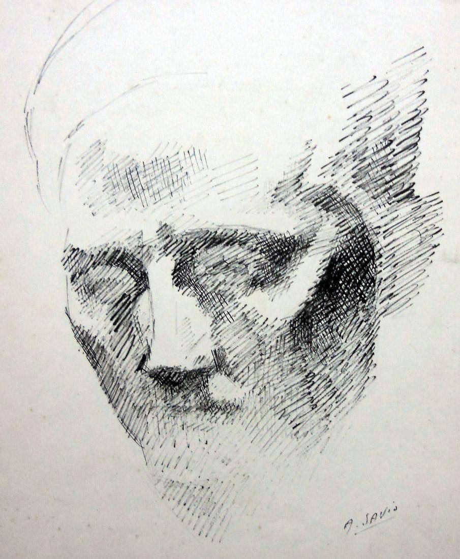 Cabeza, 1965. Alberto Savio (1901-1971). Tinta.  34 x 28 cm. Nº inv. 3607.